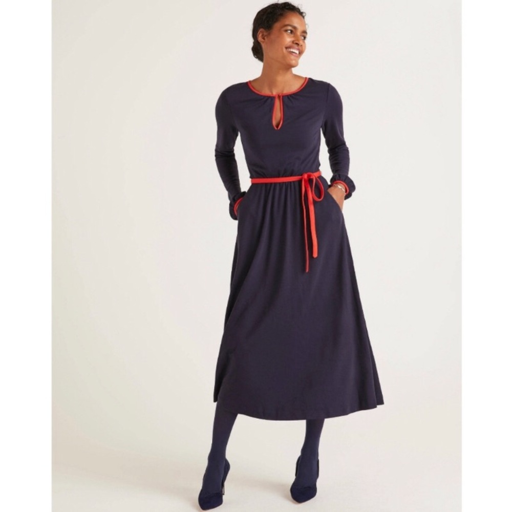 Boden Elsie Ponte Navy Blue Red Midi Dress Size 8P